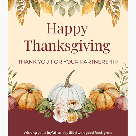 Thank You For Your Partnership Thanksgiving Business eCard